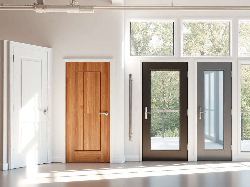 A variety of stylish aluminium window and door designs, showcasing different colors, finishes, and hardware options available for customization.