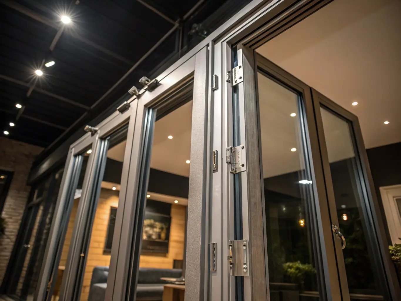 A close-up shot of a durable aluminium door frame, highlighting the quality of the materials and the precision of the construction.